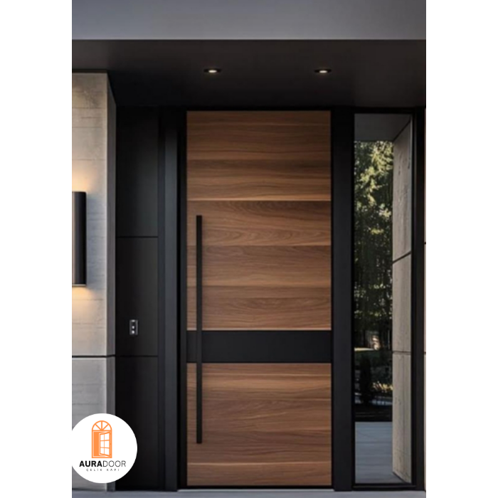 Döner Ahşap Villa Kapı & Sabit Cam Panel AUV-059